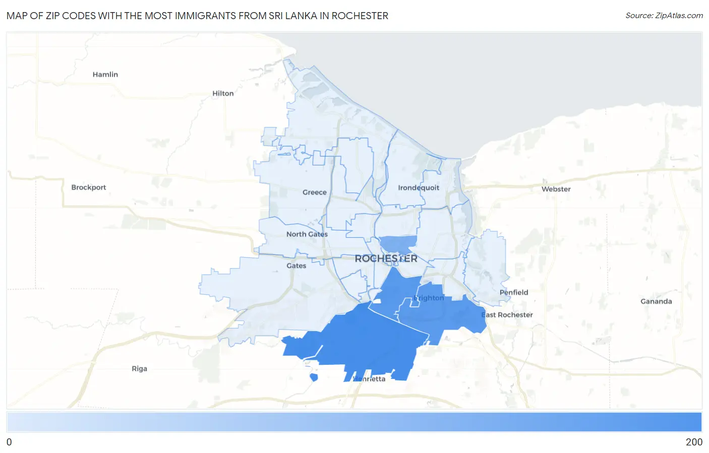 Zip Codes with the Most Immigrants from Sri Lanka in Rochester Map
