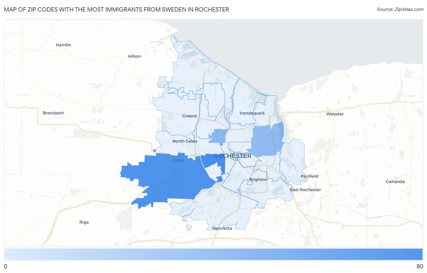 Zip Codes with the Most Immigrants from Sweden in Rochester Map