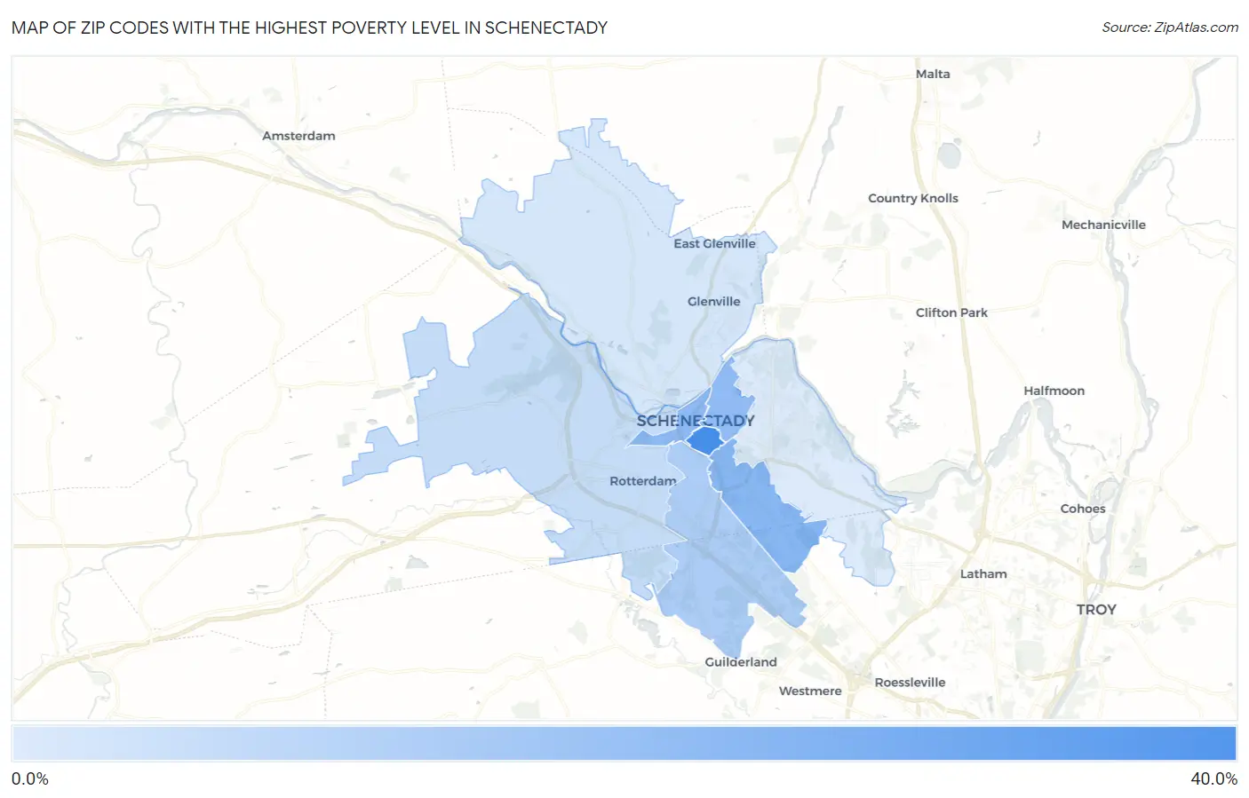 Zip Codes with the Highest Poverty Level in Schenectady Map