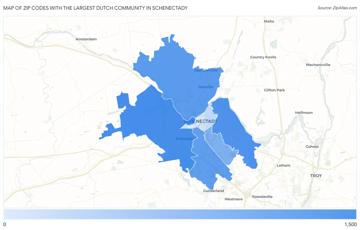 Zip Codes with the Largest Dutch Community in Schenectady Map