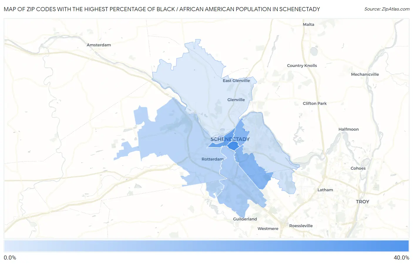 Zip Codes with the Highest Percentage of Black / African American Population in Schenectady Map