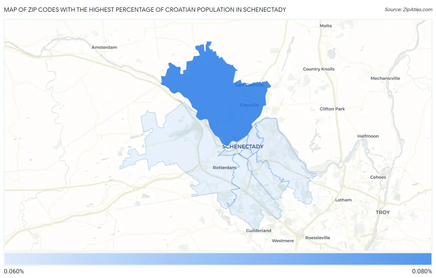 Zip Codes with the Highest Percentage of Croatian Population in Schenectady Map