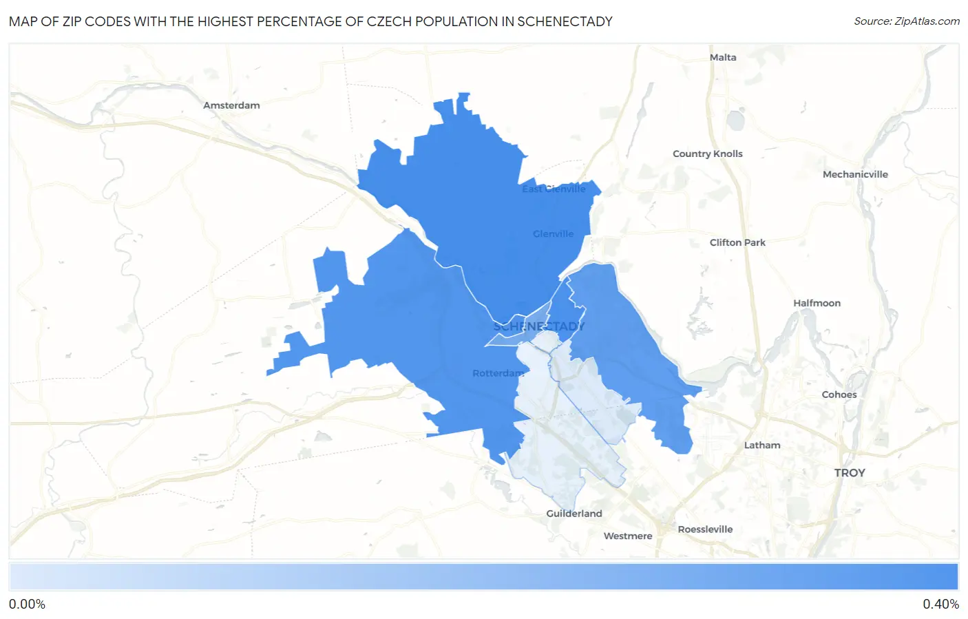 Zip Codes with the Highest Percentage of Czech Population in Schenectady Map