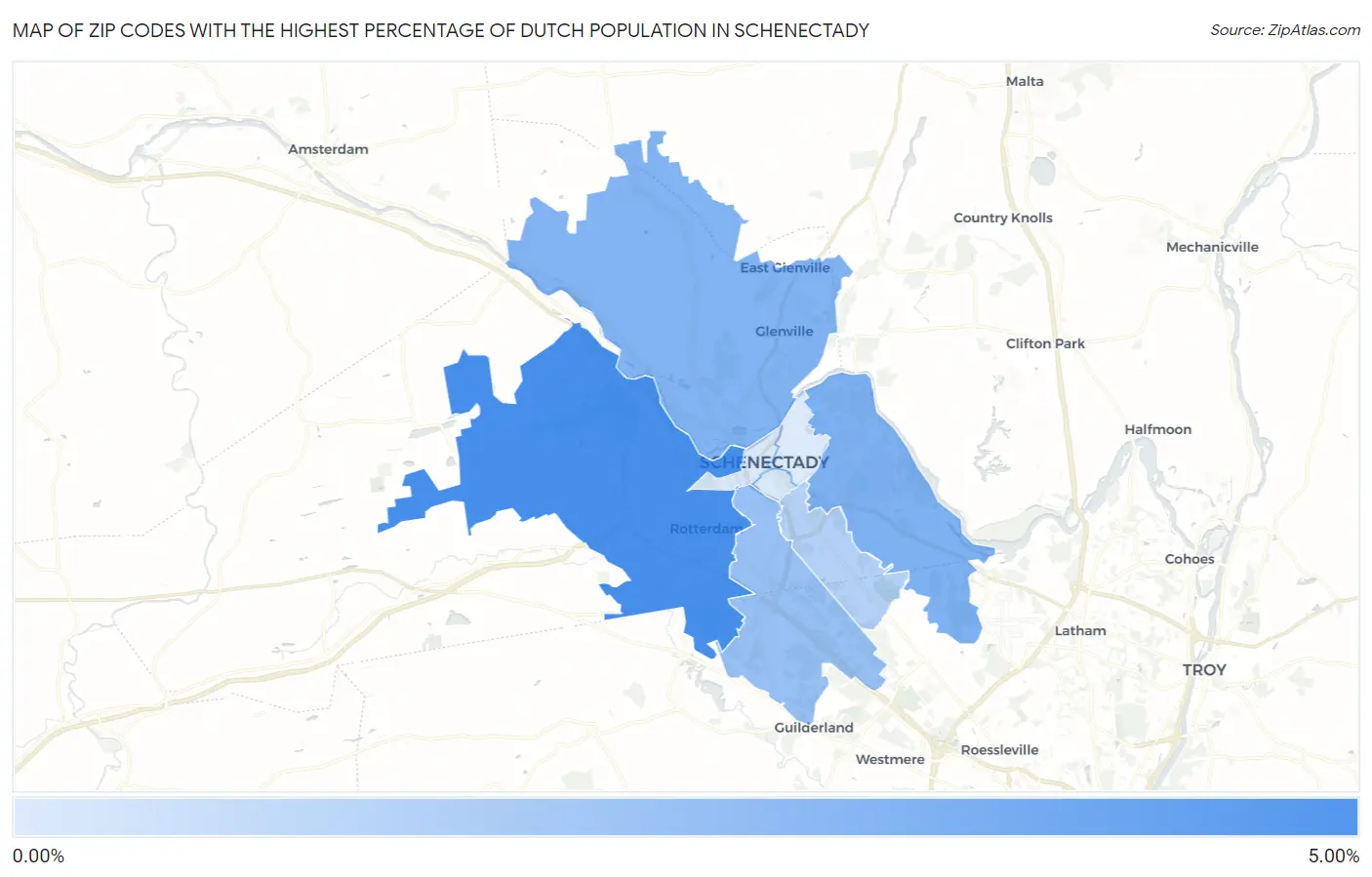 Zip Codes with the Highest Percentage of Dutch Population in Schenectady Map
