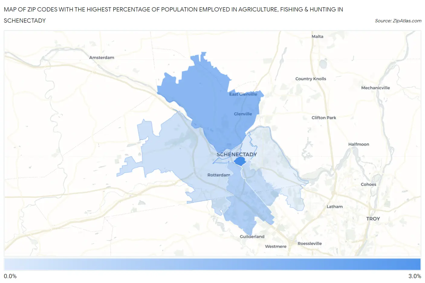 Zip Codes with the Highest Percentage of Population Employed in Agriculture, Fishing & Hunting in Schenectady Map