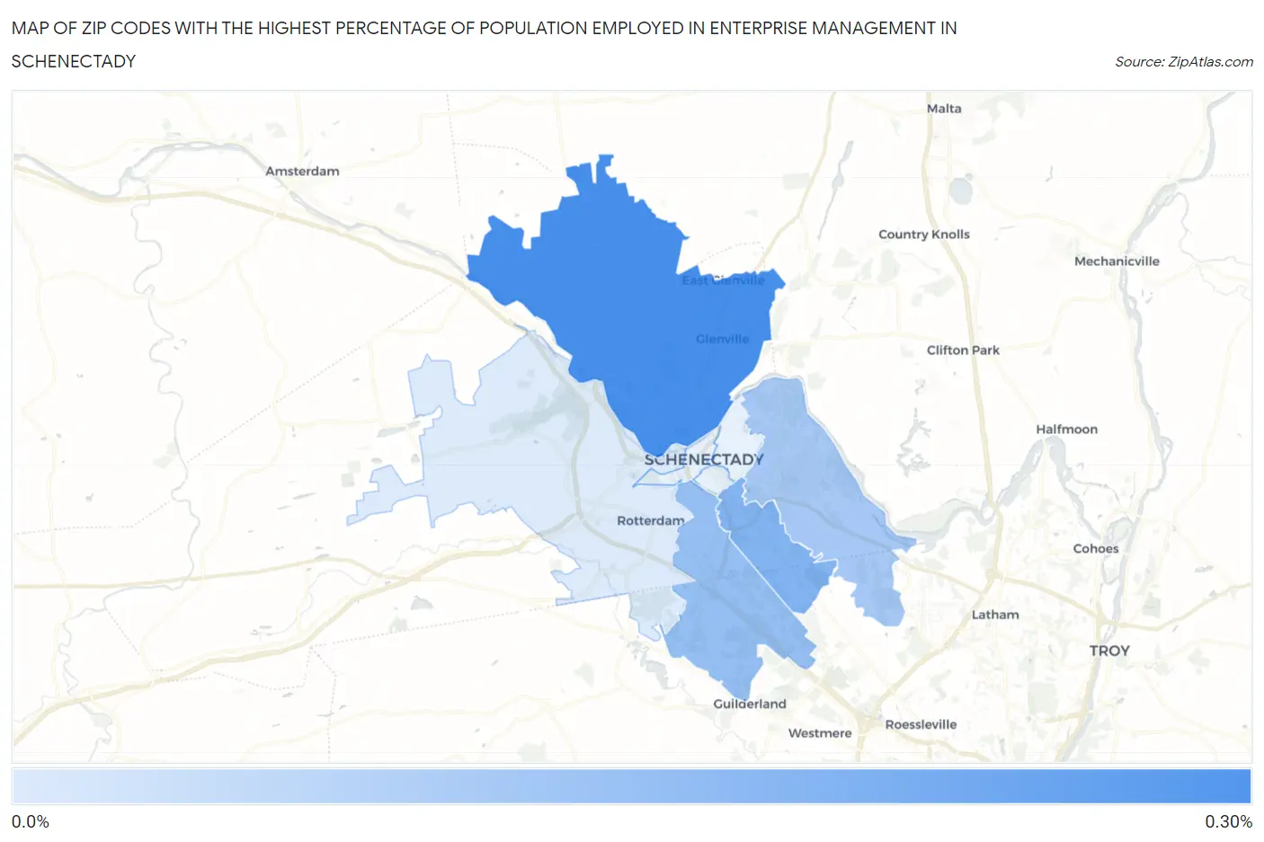 Zip Codes with the Highest Percentage of Population Employed in Enterprise Management in Schenectady Map