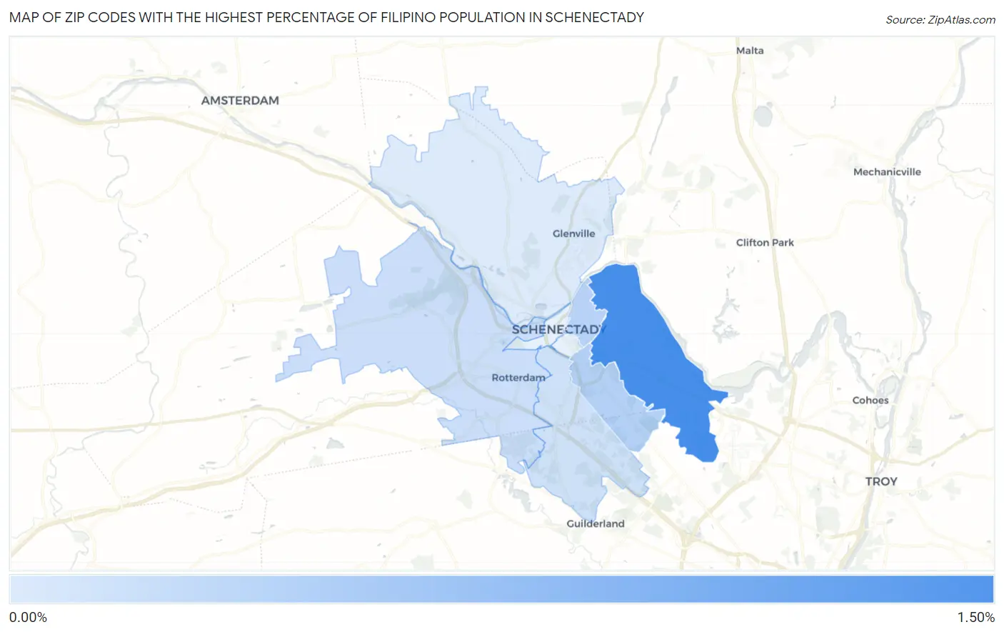 Zip Codes with the Highest Percentage of Filipino Population in Schenectady Map