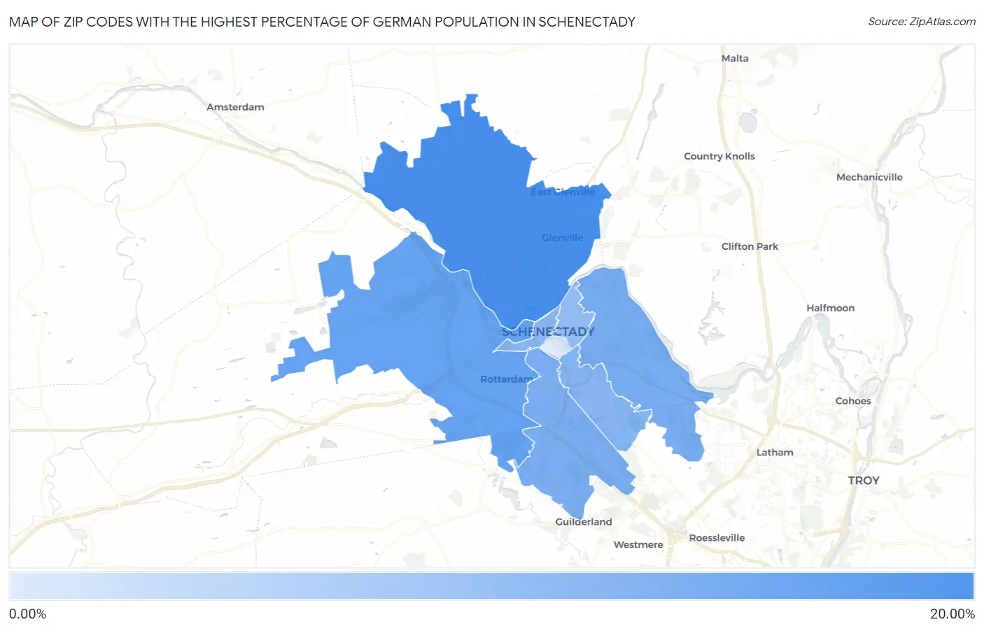Zip Codes with the Highest Percentage of German Population in Schenectady Map