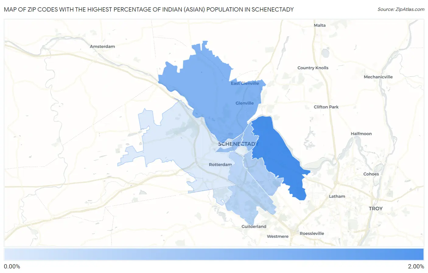 Zip Codes with the Highest Percentage of Indian (Asian) Population in Schenectady Map