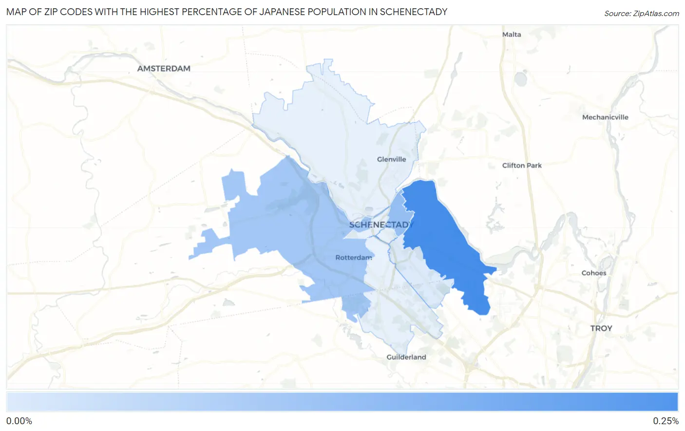 Zip Codes with the Highest Percentage of Japanese Population in Schenectady Map