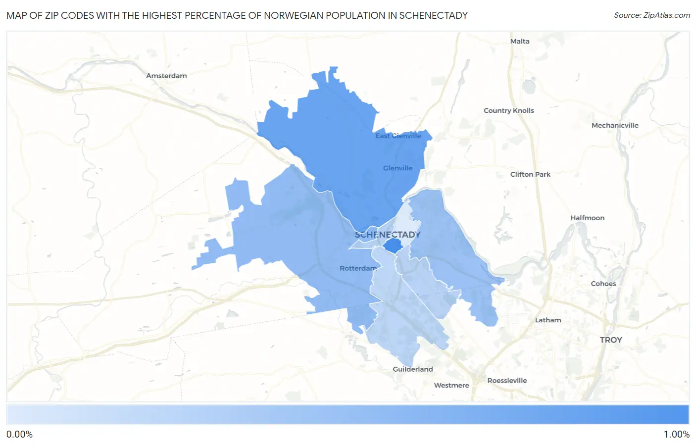 Zip Codes with the Highest Percentage of Norwegian Population in Schenectady Map