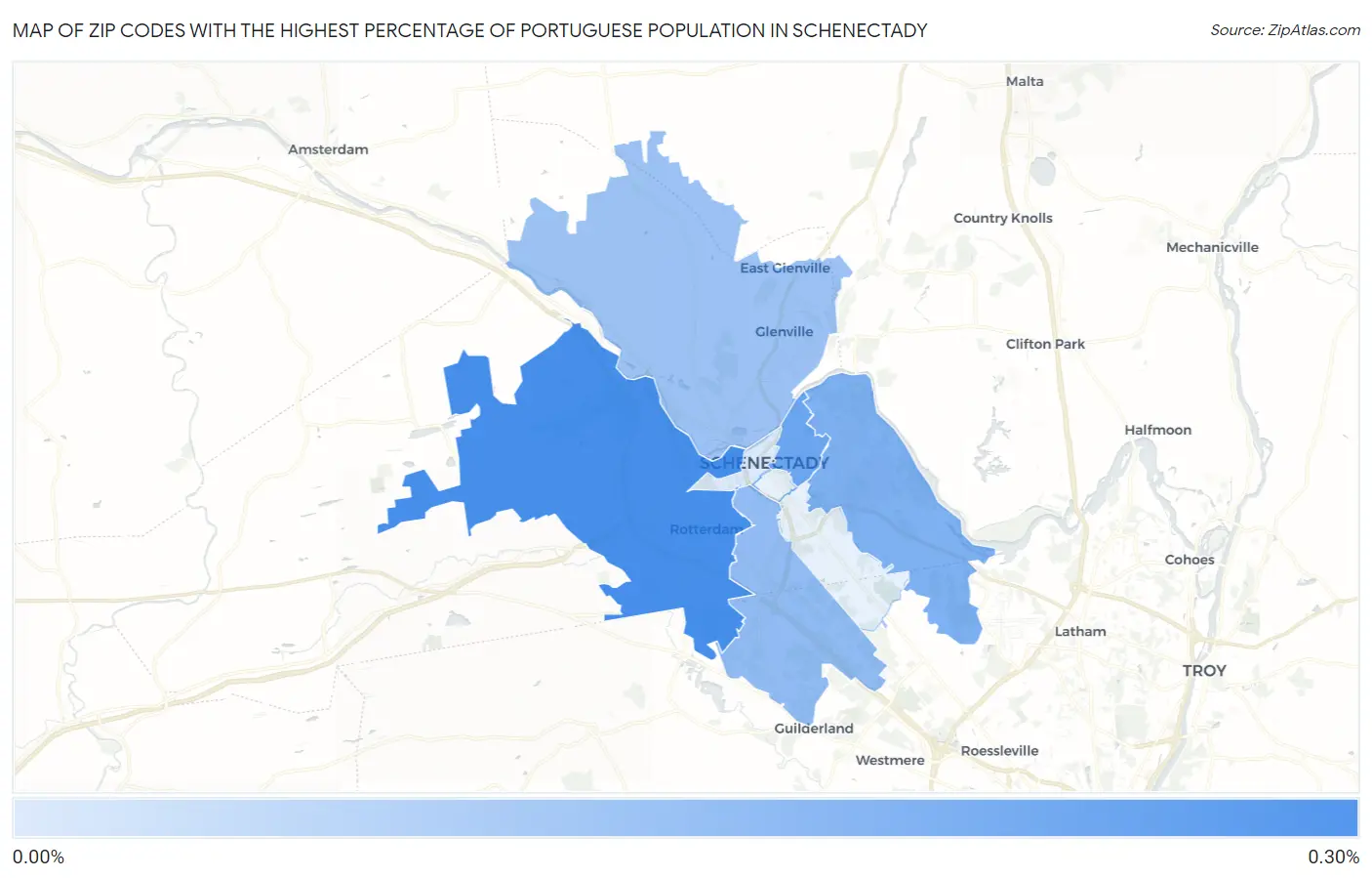 Zip Codes with the Highest Percentage of Portuguese Population in Schenectady Map