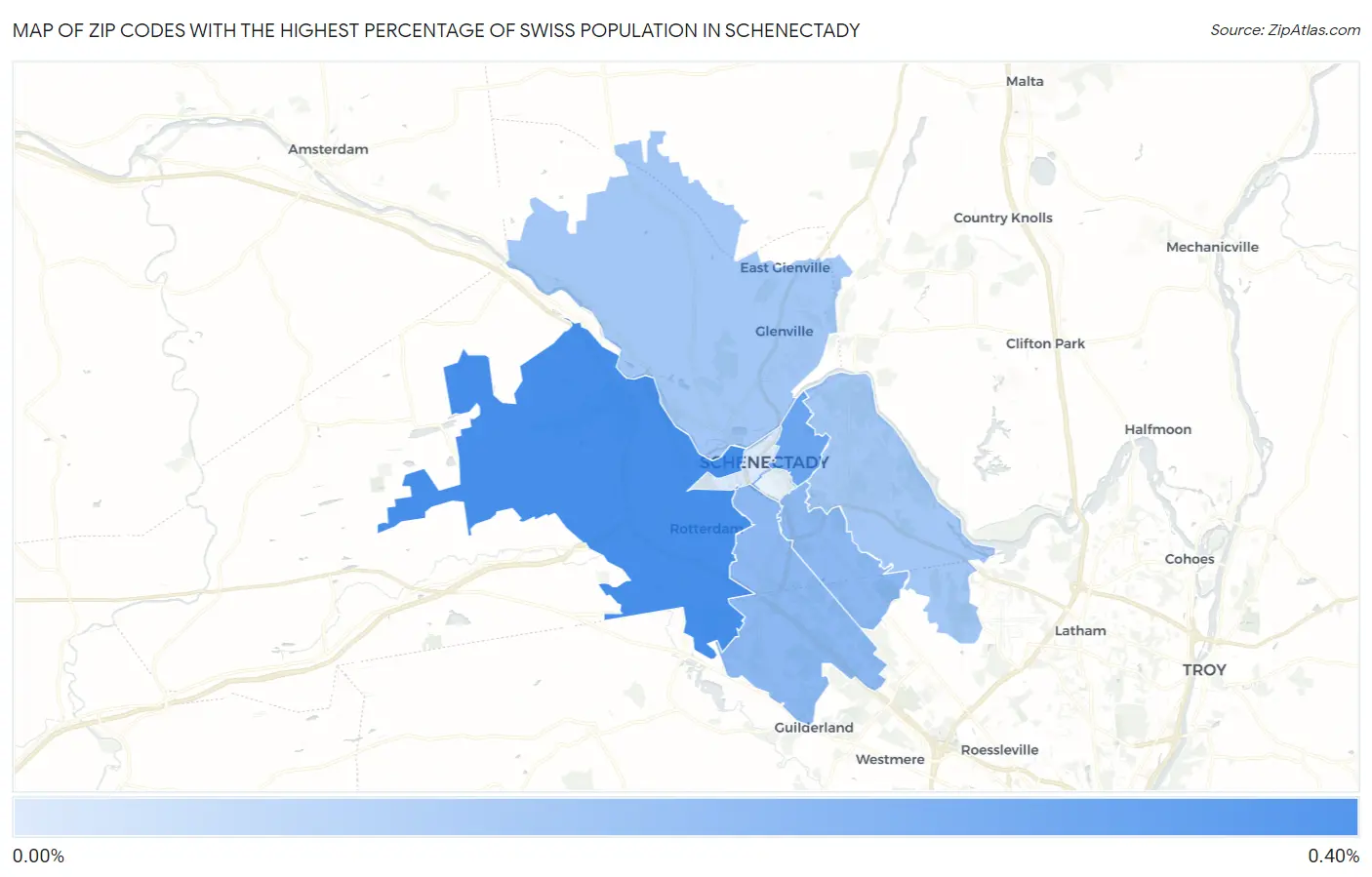 Zip Codes with the Highest Percentage of Swiss Population in Schenectady Map