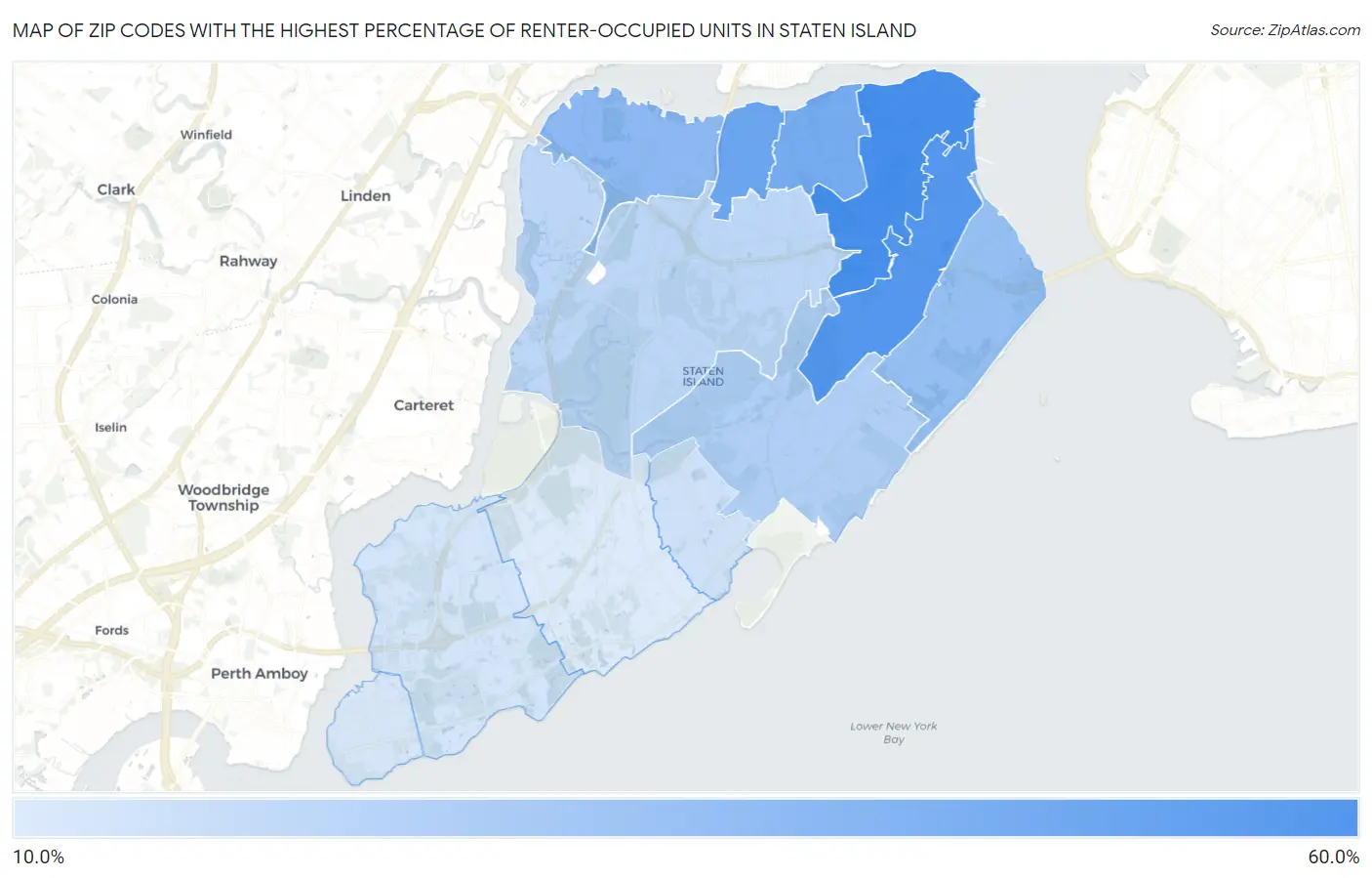 Zip Codes with the Highest Percentage of Renter-Occupied Units in Staten Island Map