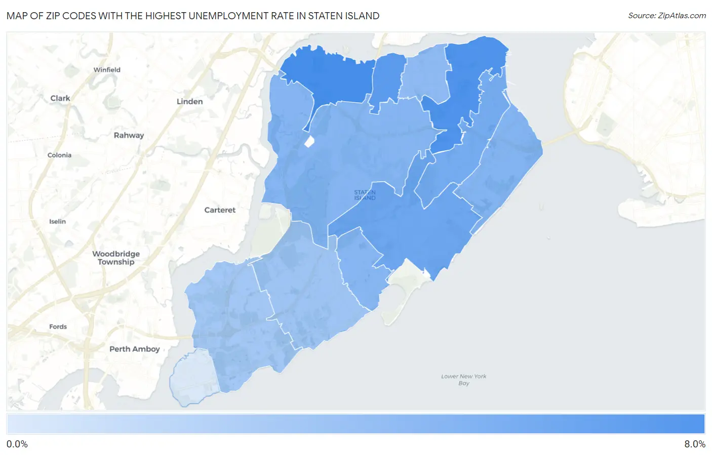 Zip Codes with the Highest Unemployment Rate in Staten Island Map