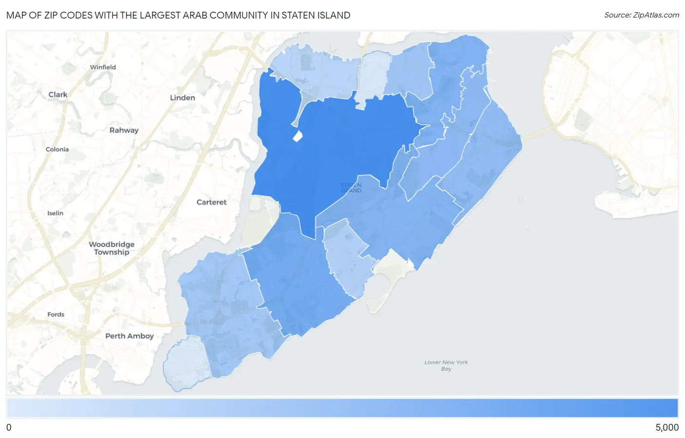 Zip Codes with the Largest Arab Community in Staten Island Map