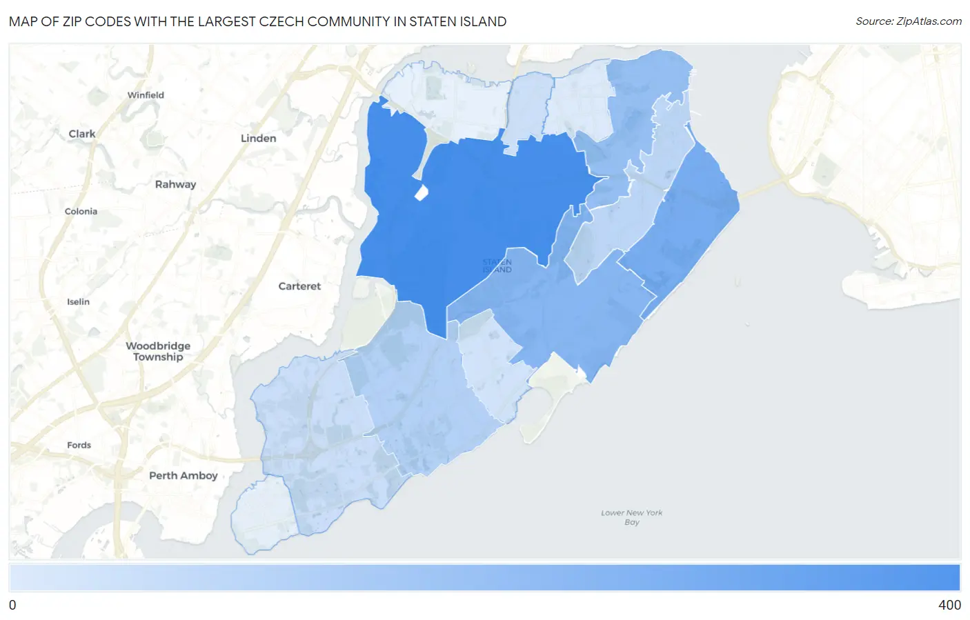 Zip Codes with the Largest Czech Community in Staten Island Map