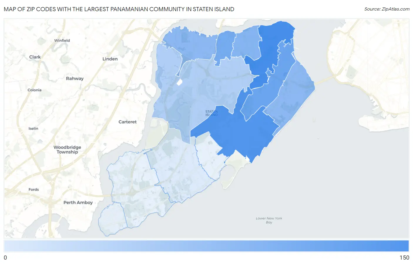 Zip Codes with the Largest Panamanian Community in Staten Island Map