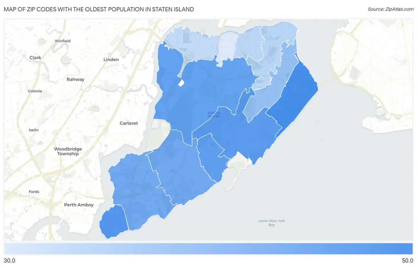 Zip Codes with the Oldest Population in Staten Island Map