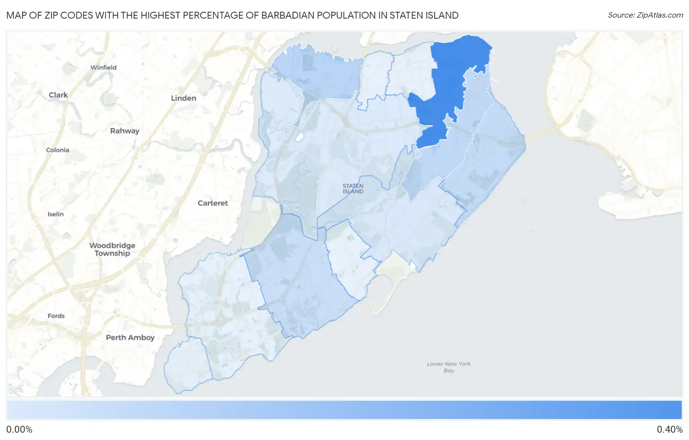 Zip Codes with the Highest Percentage of Barbadian Population in Staten Island Map