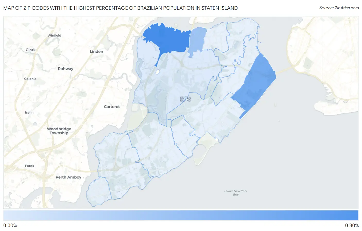 Zip Codes with the Highest Percentage of Brazilian Population in Staten Island Map
