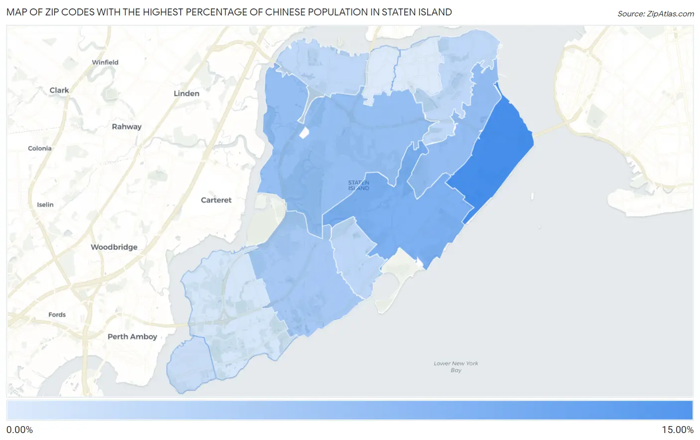Zip Codes with the Highest Percentage of Chinese Population in Staten Island Map