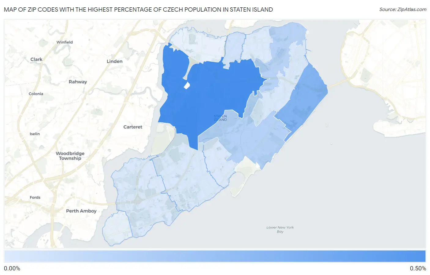 Zip Codes with the Highest Percentage of Czech Population in Staten Island Map