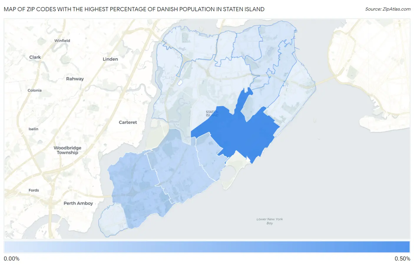Zip Codes with the Highest Percentage of Danish Population in Staten Island Map