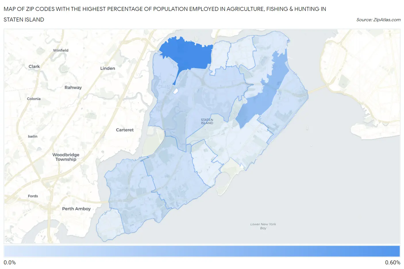 Zip Codes with the Highest Percentage of Population Employed in Agriculture, Fishing & Hunting in Staten Island Map