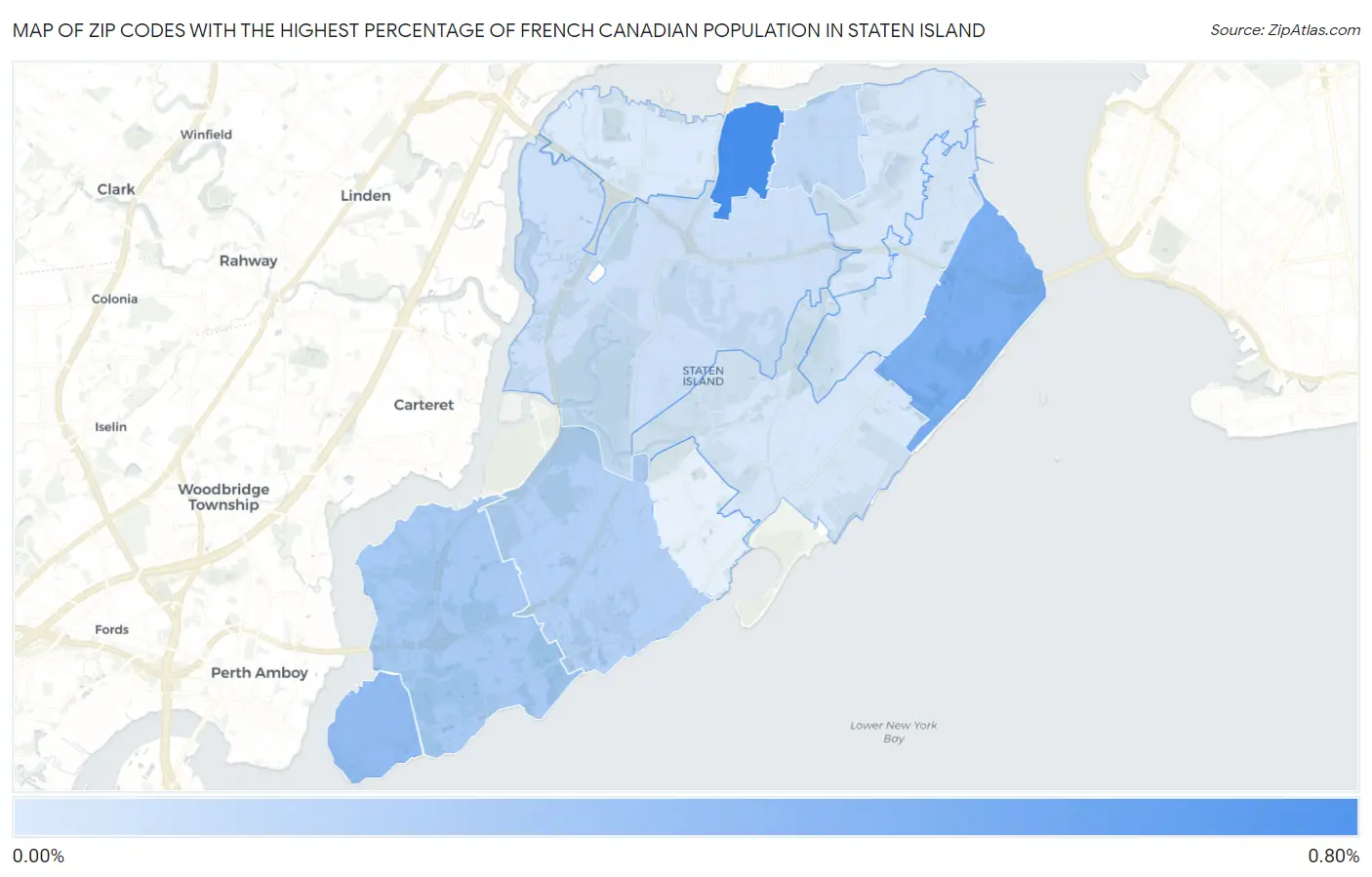 Zip Codes with the Highest Percentage of French Canadian Population in Staten Island Map