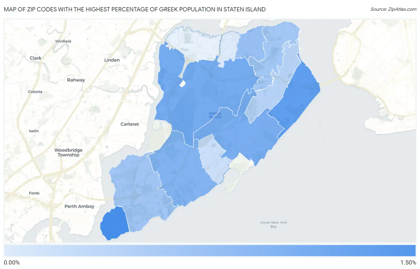 Zip Codes with the Highest Percentage of Greek Population in Staten Island Map
