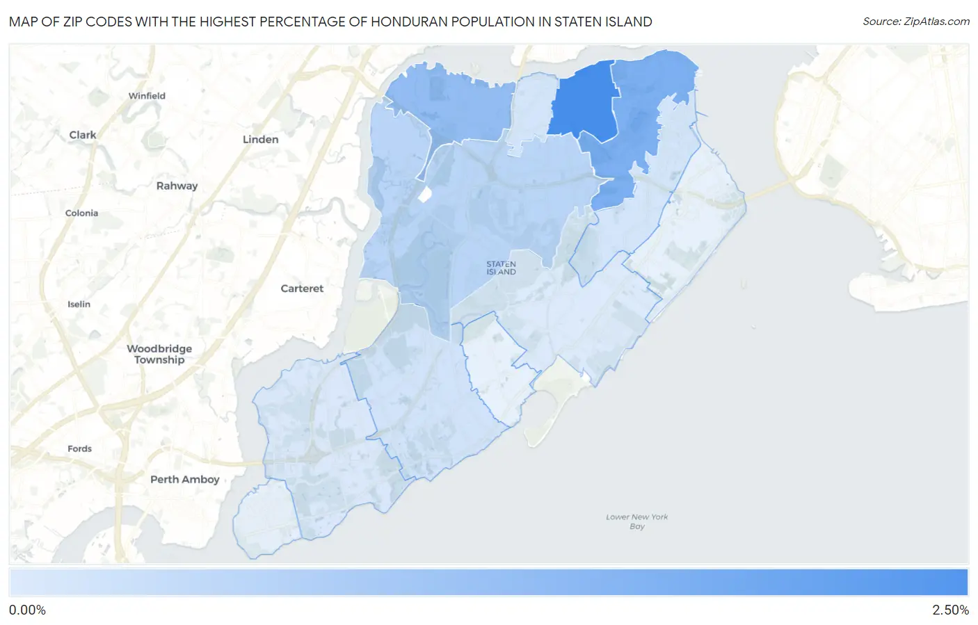 Zip Codes with the Highest Percentage of Honduran Population in Staten Island Map