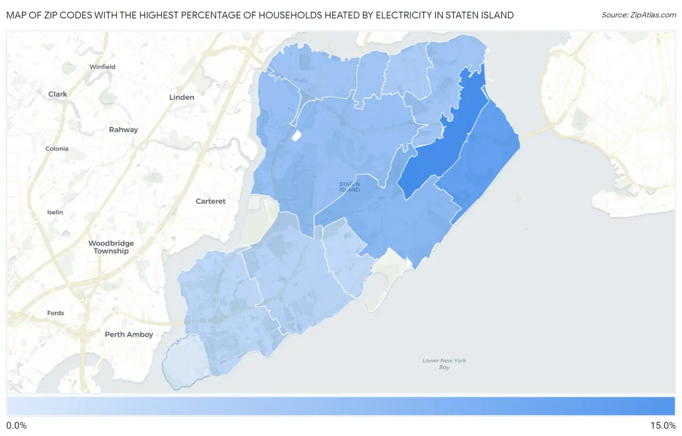 Zip Codes with the Highest Percentage of Households Heated by Electricity in Staten Island Map