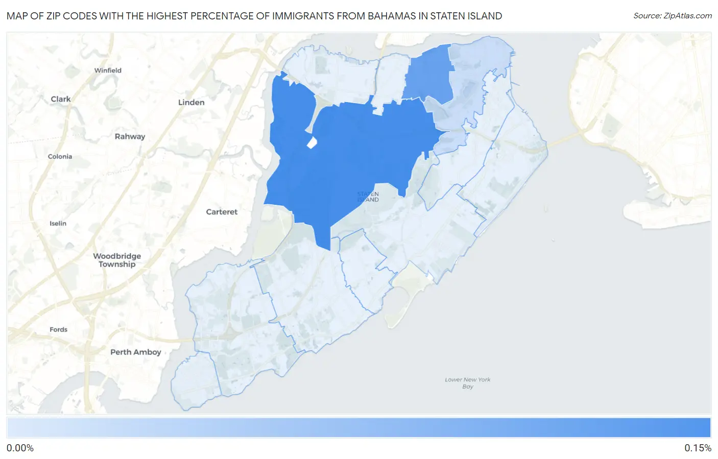 Zip Codes with the Highest Percentage of Immigrants from Bahamas in Staten Island Map