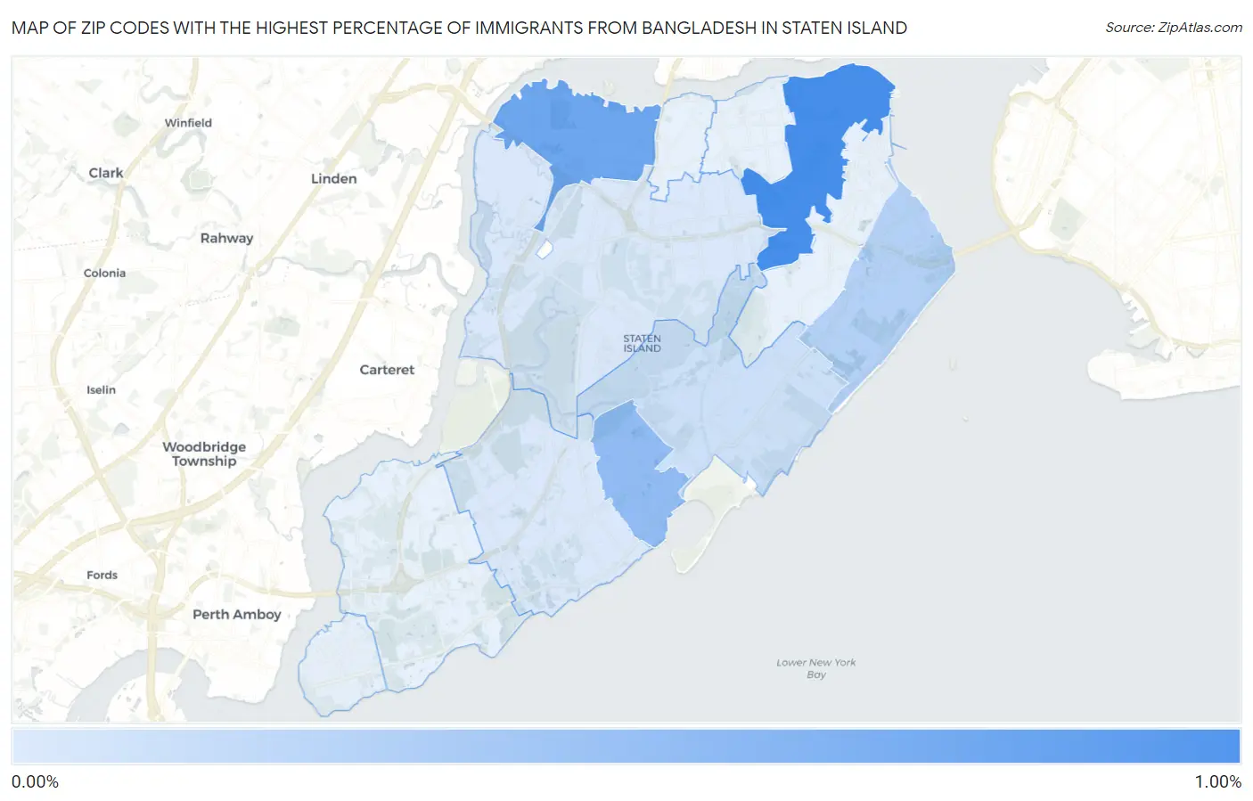Zip Codes with the Highest Percentage of Immigrants from Bangladesh in Staten Island Map