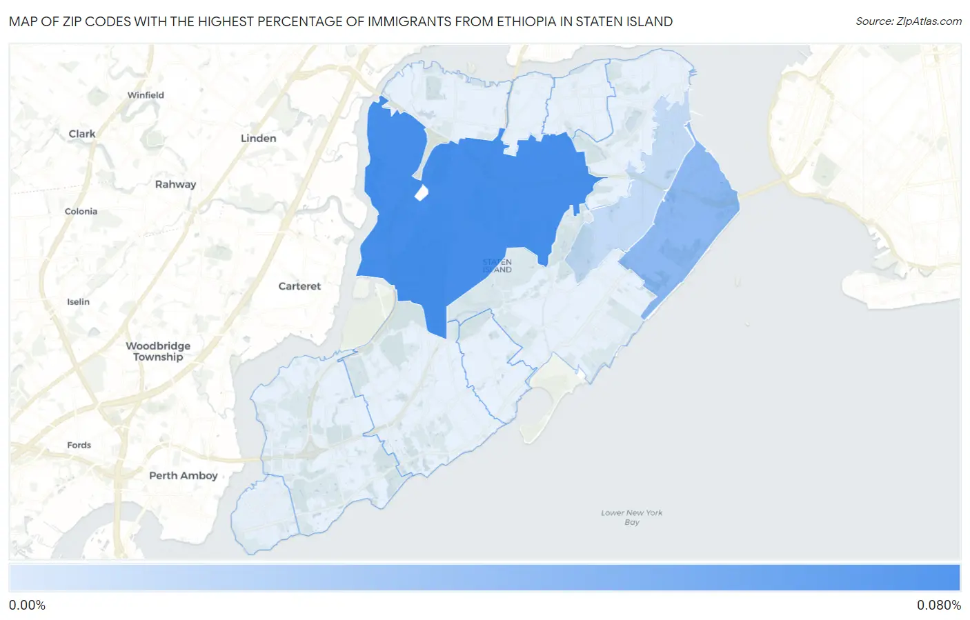 Zip Codes with the Highest Percentage of Immigrants from Ethiopia in Staten Island Map
