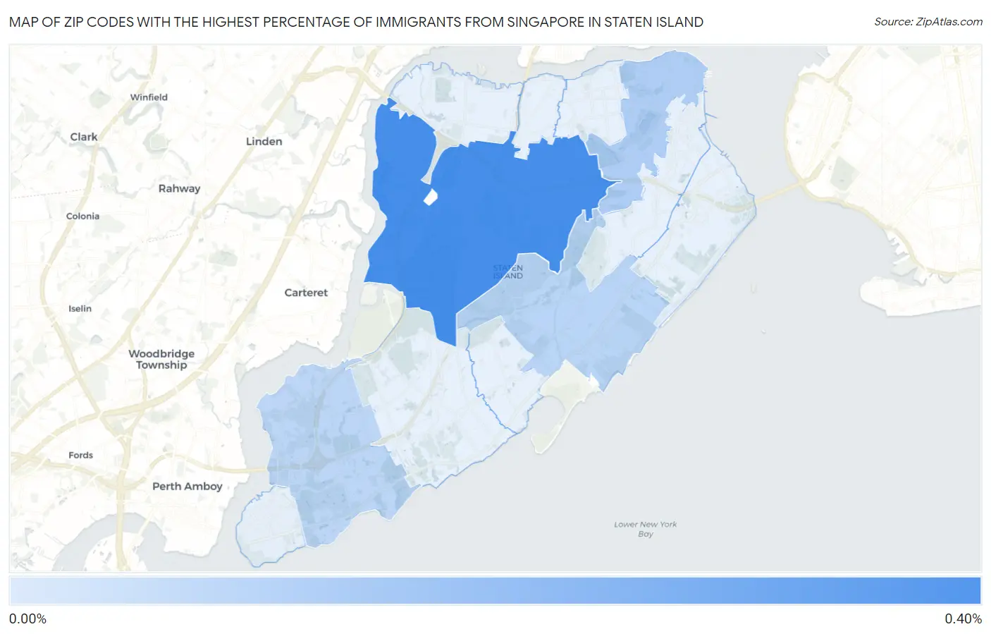 Zip Codes with the Highest Percentage of Immigrants from Singapore in Staten Island Map