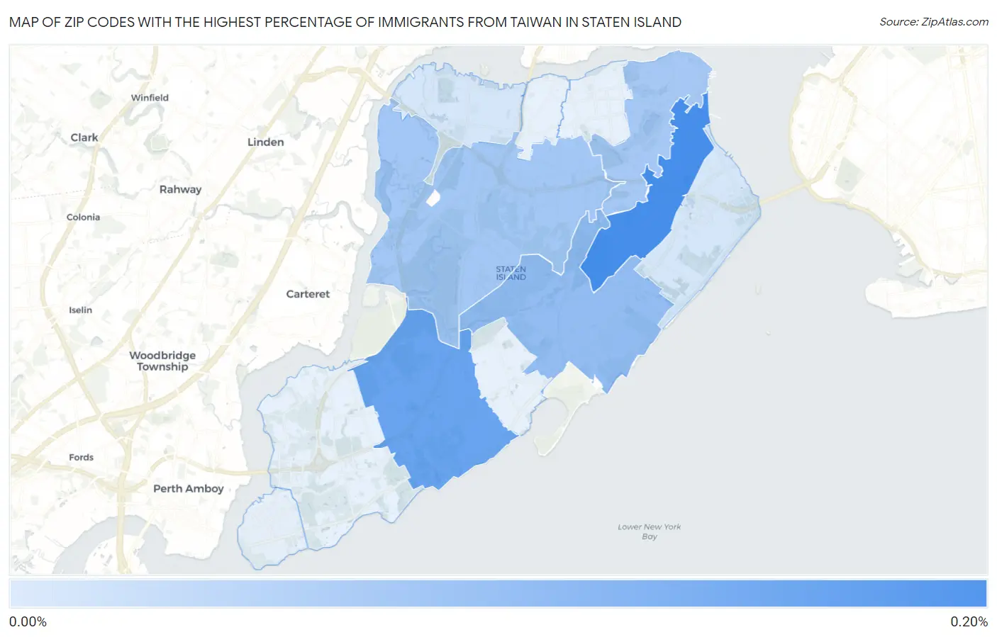 Zip Codes with the Highest Percentage of Immigrants from Taiwan in Staten Island Map