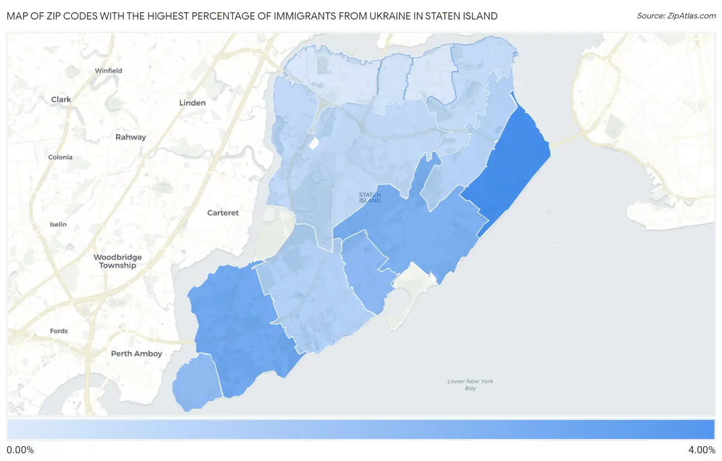 Zip Codes with the Highest Percentage of Immigrants from Ukraine in Staten Island Map