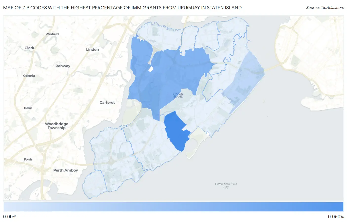 Zip Codes with the Highest Percentage of Immigrants from Uruguay in Staten Island Map