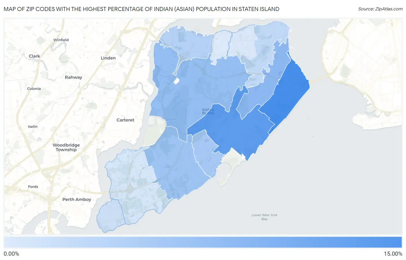 Zip Codes with the Highest Percentage of Indian (Asian) Population in Staten Island Map
