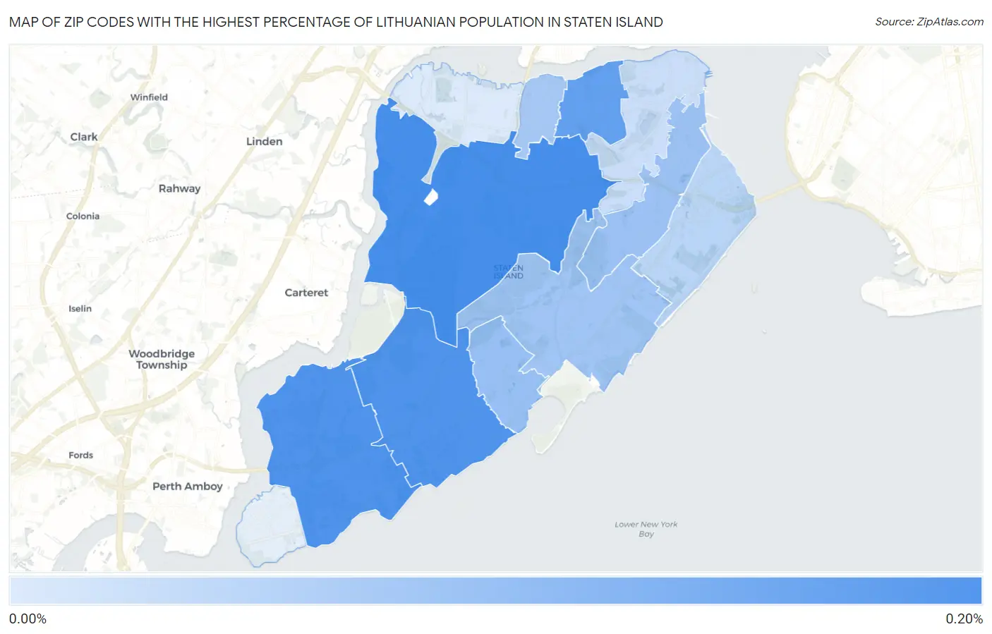 Zip Codes with the Highest Percentage of Lithuanian Population in Staten Island Map