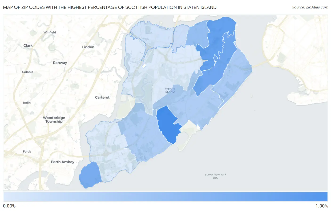 Zip Codes with the Highest Percentage of Scottish Population in Staten Island Map