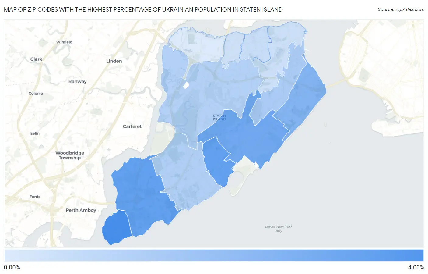Zip Codes with the Highest Percentage of Ukrainian Population in Staten Island Map