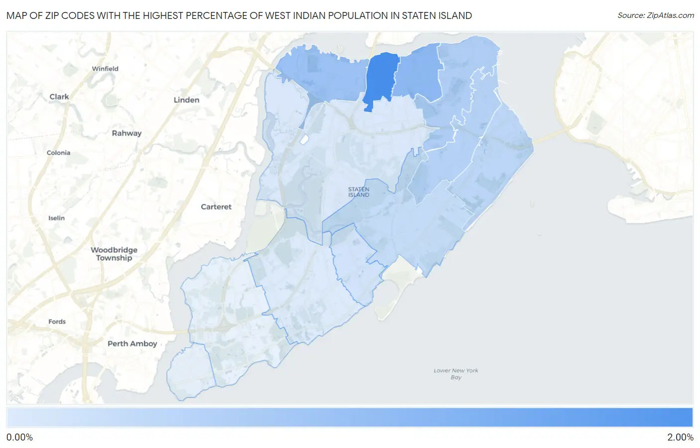Zip Codes with the Highest Percentage of West Indian Population in Staten Island Map