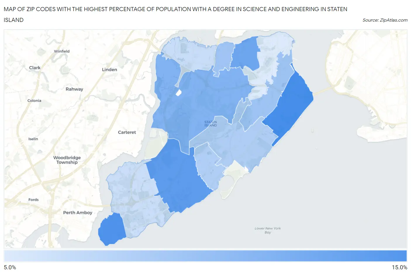 Zip Codes with the Highest Percentage of Population with a Degree in Science and Engineering in Staten Island Map