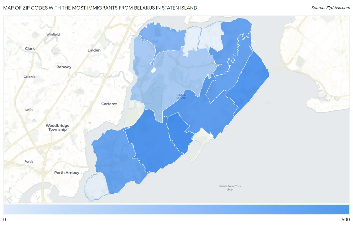 Zip Codes with the Most Immigrants from Belarus in Staten Island Map