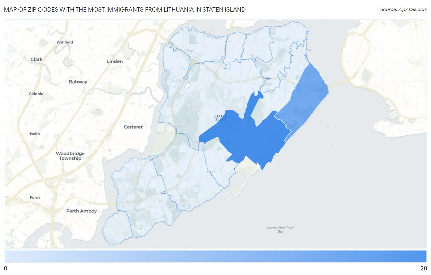 Zip Codes with the Most Immigrants from Lithuania in Staten Island Map