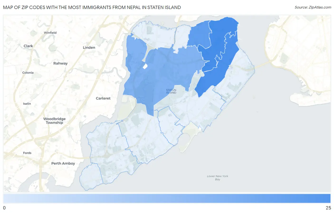 Zip Codes with the Most Immigrants from Nepal in Staten Island Map