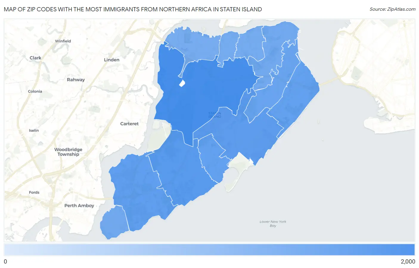 Zip Codes with the Most Immigrants from Northern Africa in Staten Island Map